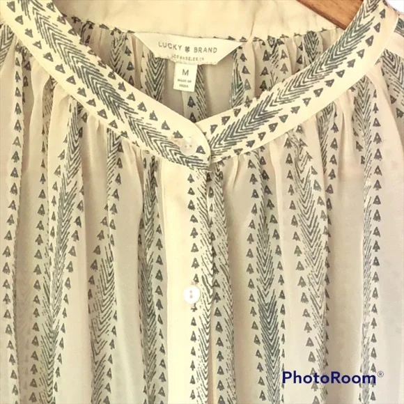 Lucky Brand Romantic Poet's Blouse. Sheer. Cream and Black. Medium - Picture 5 of 10